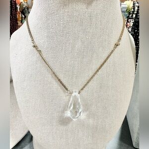 Vintage H-A Vendome Gold Tone With Faceted Clear Crystal Tear Drop Necklace